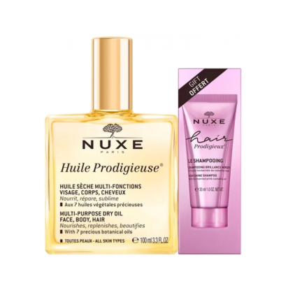 Nuxe Huile Prodigieuse 100ml + Hair Prodigieux Shampoing Brillance Miroir 30ml Offert | Parashop.com