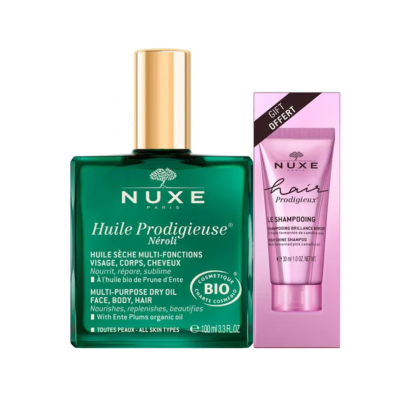 Nuxe Huile Prodigieuse Néroli 100ml + Hair Prodigieux Shampoing Brillance Miroir 30ml Offert | Parashop.com