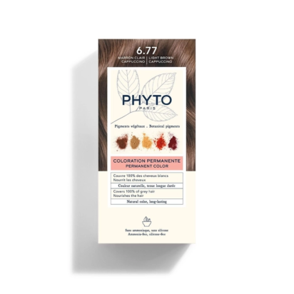 Phyto Coloration 6.77 Marron Clair Cappuccino - Kit Coloration Permanente 50ml + 50ml + 12ml | Parashop.com