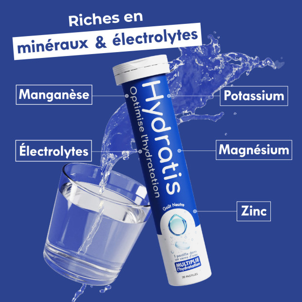 Hydratis Solution de rehydratation Neutre, 20 pastilles effervescentes | Parashop.com