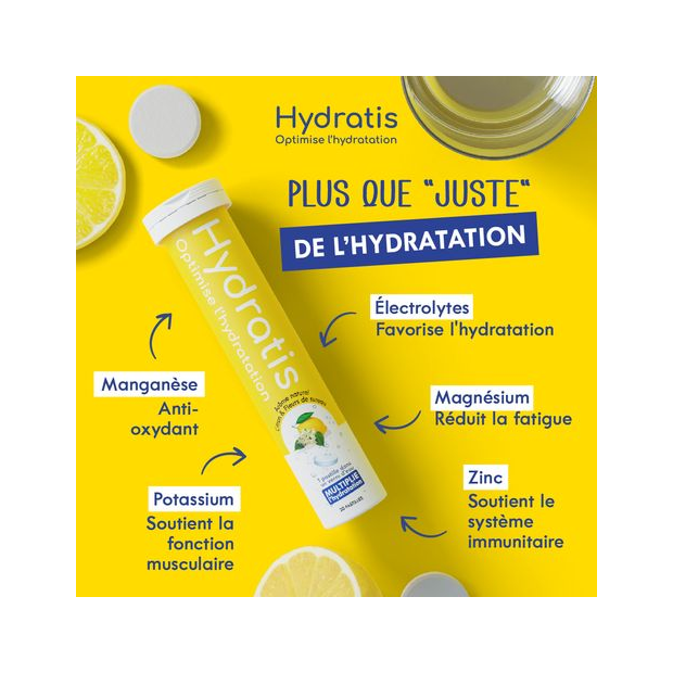 Hydratis Hydratis Solution d'Hydratation Citron & Fleurs de Sureau 20 pastilles | Parashop.com