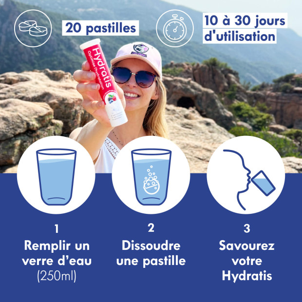 Hydratis Solution d'Hydratation Pêche 20 pastilles | Parashop.com
