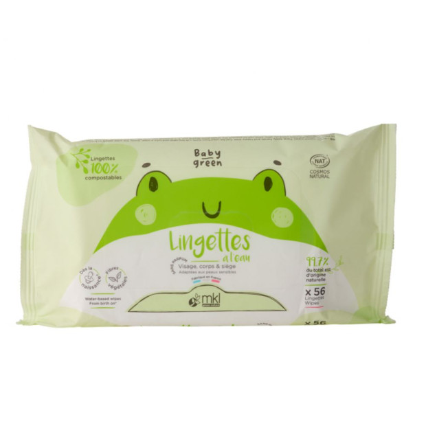 Mkl Green Nature Baby Green Lingettes à l'Eau Bio, 56 Lingettes | Parashop.com