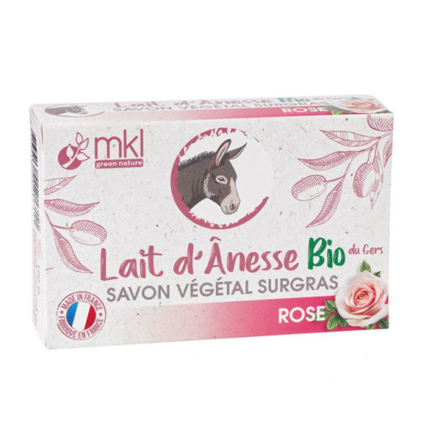 Mkl Green Nature Lait d'Ânesse Bio du Gers Savon Végétal Surgras Rose, 100g | Parashop.com