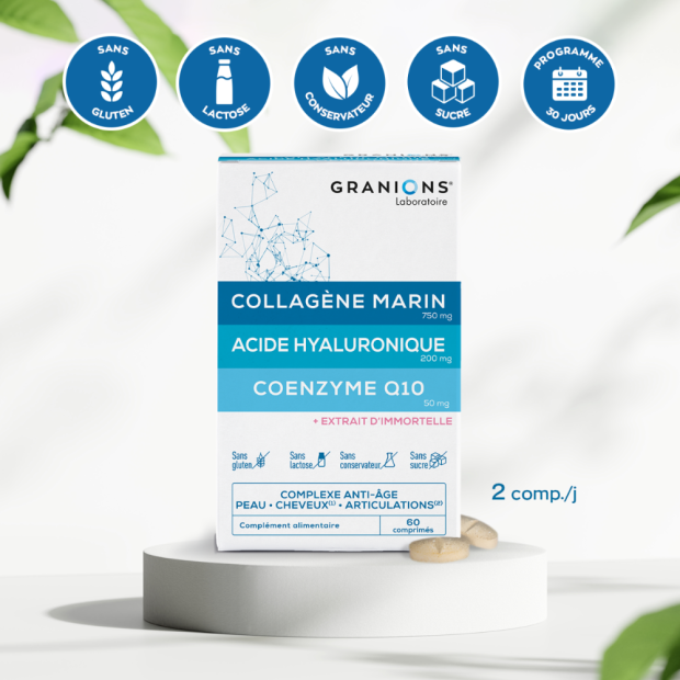 Collagène Marin Acide Hyaluronique Coenzyme Q10, 60 comprimés