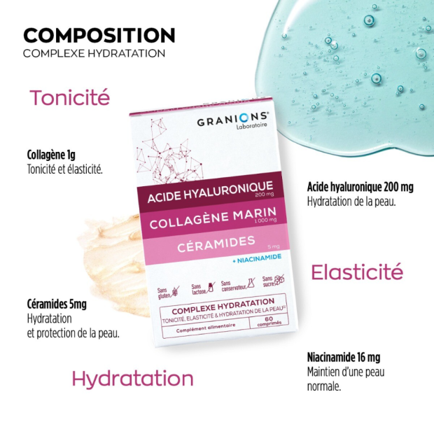 Complexe Hydratation Tonicité Élasticité & Hydratation de la Peau, 60 comprimés