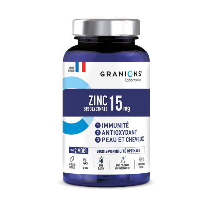 Bisglycinate de Zinc 15 mg, 60 gélules végétales - 2 mois