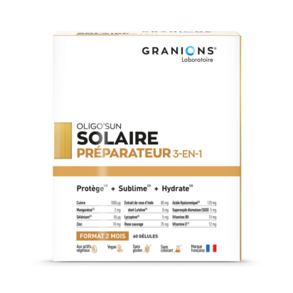 Granions OLIGO'SUN Préparateur Solaire 3-en-1, 60 gélules - 2 mois | Parashop.com