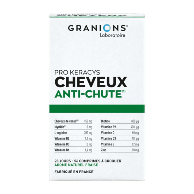 Granions PRO KERACYS Cheveux Anti-Chute Arôme Fraise, 56 comprimés à croquer - 28 jours | Parashop.com