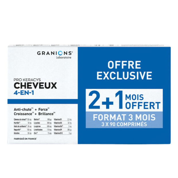 Granions PRO KERACYS Cheveux 4-en-1, lot 2 mois + 1 mois OFFERT | Parashop.com