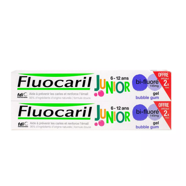 Fluocaril JUNIOR Dentifrice 6-12ans Bubble Gum, 2x75ml | Parashop.com