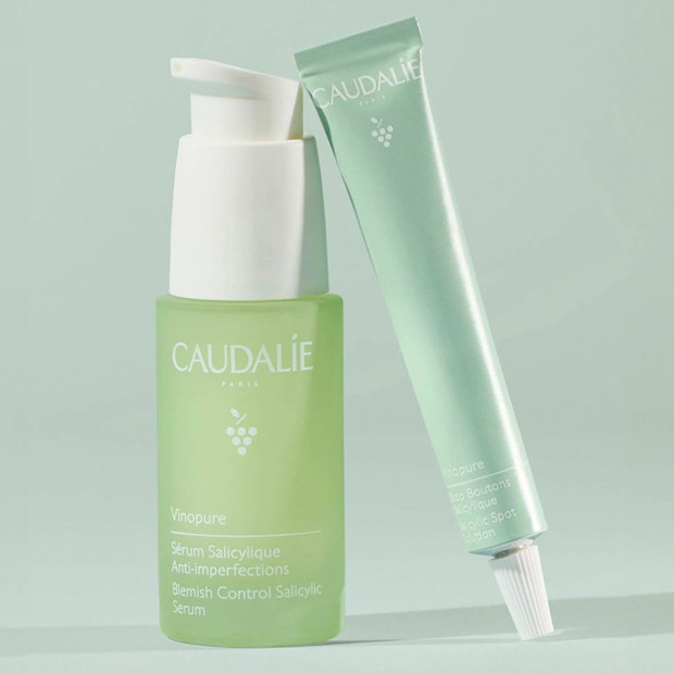 Caudalie VINOPURE Coffret Sérum Salicylique Anti-Imperfections 30ml + Stop Boutons Salicylique 15ml Offert | Parashop.com