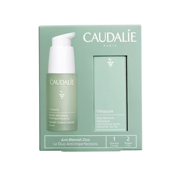 Caudalie VINOPURE Coffret Sérum Salicylique Anti-Imperfections 30ml + Stop Boutons Salicylique 15ml Offert | Parashop.com