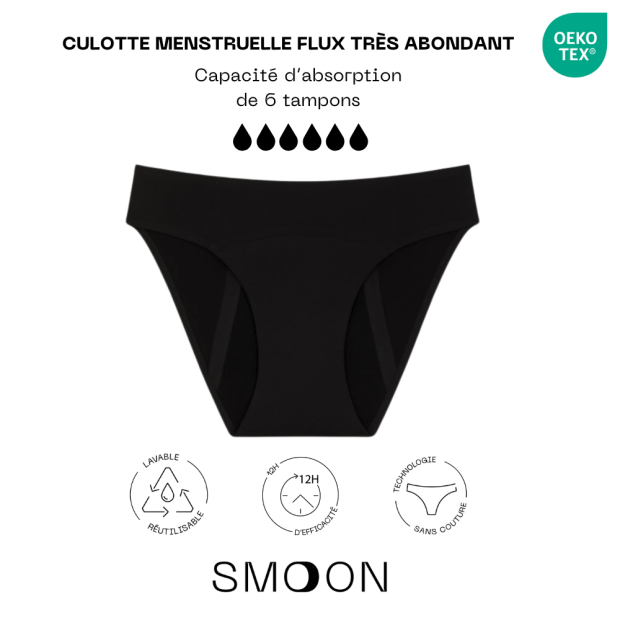 Culotte menstruelle sans couture flux très abondant noir XXL