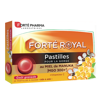 Forte Pharma FORTEROYAL Pastilles Pour la Gorge Miel de Manuka Goût Grenade, 24 pastilles à sucer | Parashop.com