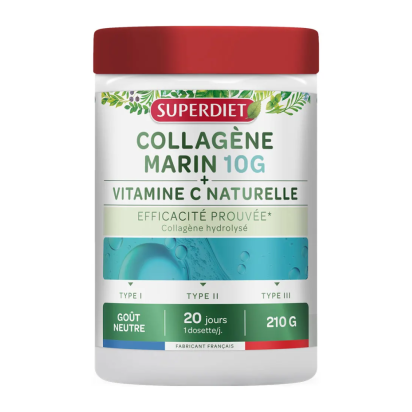 Collagene Marin 10G + Vitamine C Naturelle Goût Neutre 20 Jours, 210G