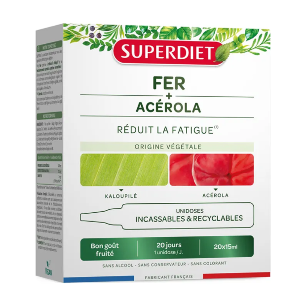 Fer + Acerola Réduit La Fatigue Goût Fruité, 20 Unidoses De 15ml 