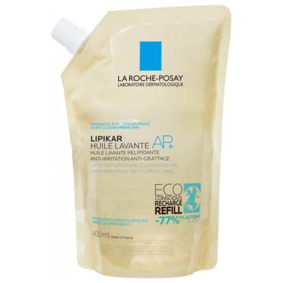 La Roche-Posay LIPIKAR AP+ Huile lavante relipidante anti-irritations éco-recharge, 400ml | Parashop.com