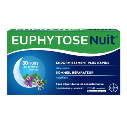 Bayer EUPHYTOSE NUIT Sommeil Mélatonine et Passiflore, 30 Comprimés | Parashop.com