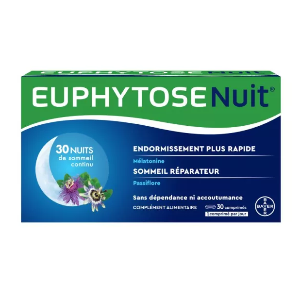 Bayer EUPHYTOSE NUIT Sommeil Mélatonine et Passiflore, 30 Comprimés | Parashop.com