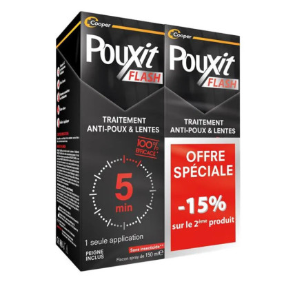 Pouxit Flash Traitement anti-poux et lentes, lot 2x150ml | Parashop.com