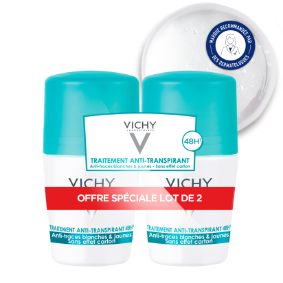 Déodorant anti-trace + anti-transpirant 48h, Lot de 2 Roll-on 50ml Vichy - Parashop.com