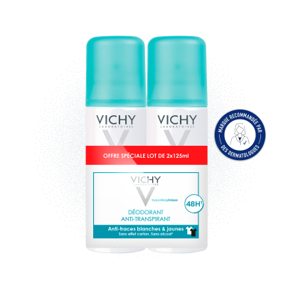 Déodorant anti-trace + anti-transpirant 48h, Lot de 2 Aérosols 125ml Vichy - Parashop.com