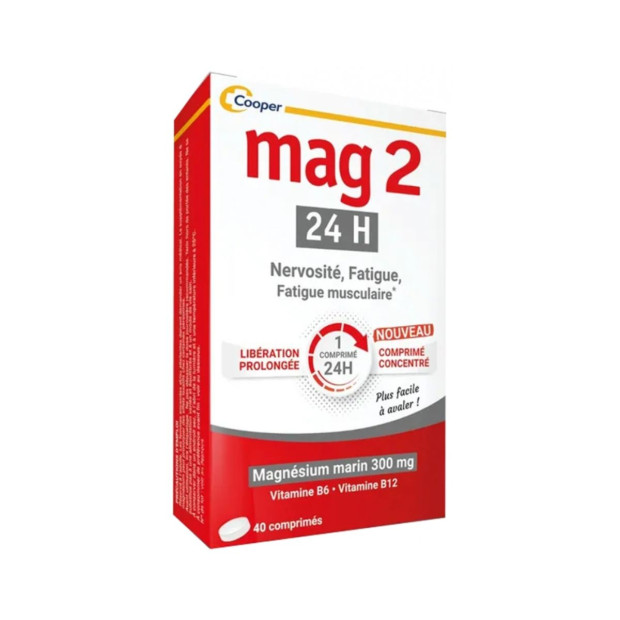 Mag2 24H Formule Renforcée, 40 Comprimés