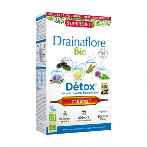 Drainaflore bio détox, 20 ampoules Super Diet - Parashop